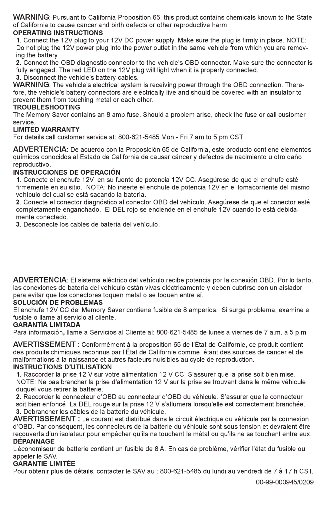 Schumacher 94085896 operating instructions Operating Instructions, Troubleshooting, Instrucciones DE Operación, Dépannage 