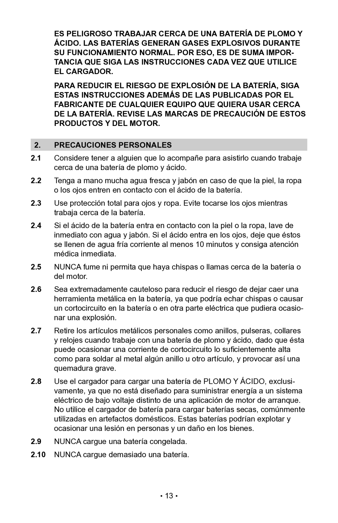 Schumacher 00-99-000942, NIN-800A, 94085893 owner manual Precauciones Personales 