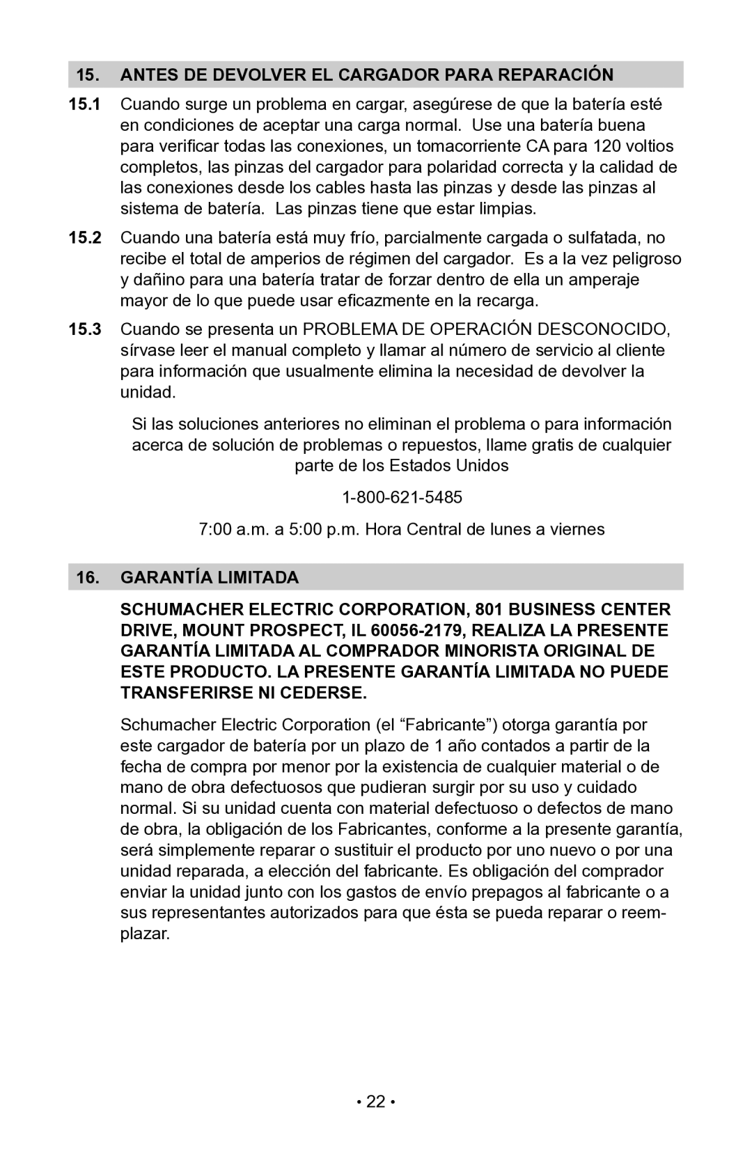 Schumacher 00-99-000942, NIN-800A, 94085893 owner manual Antes DE Devolver EL Cargador Para Reparación 