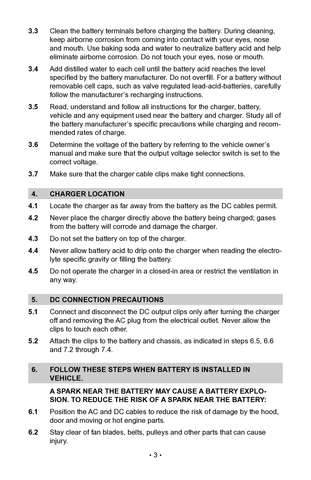 Schumacher 94085893, NIN-800A, 00-99-000942 owner manual Charger Location, DC Connection Precautions 