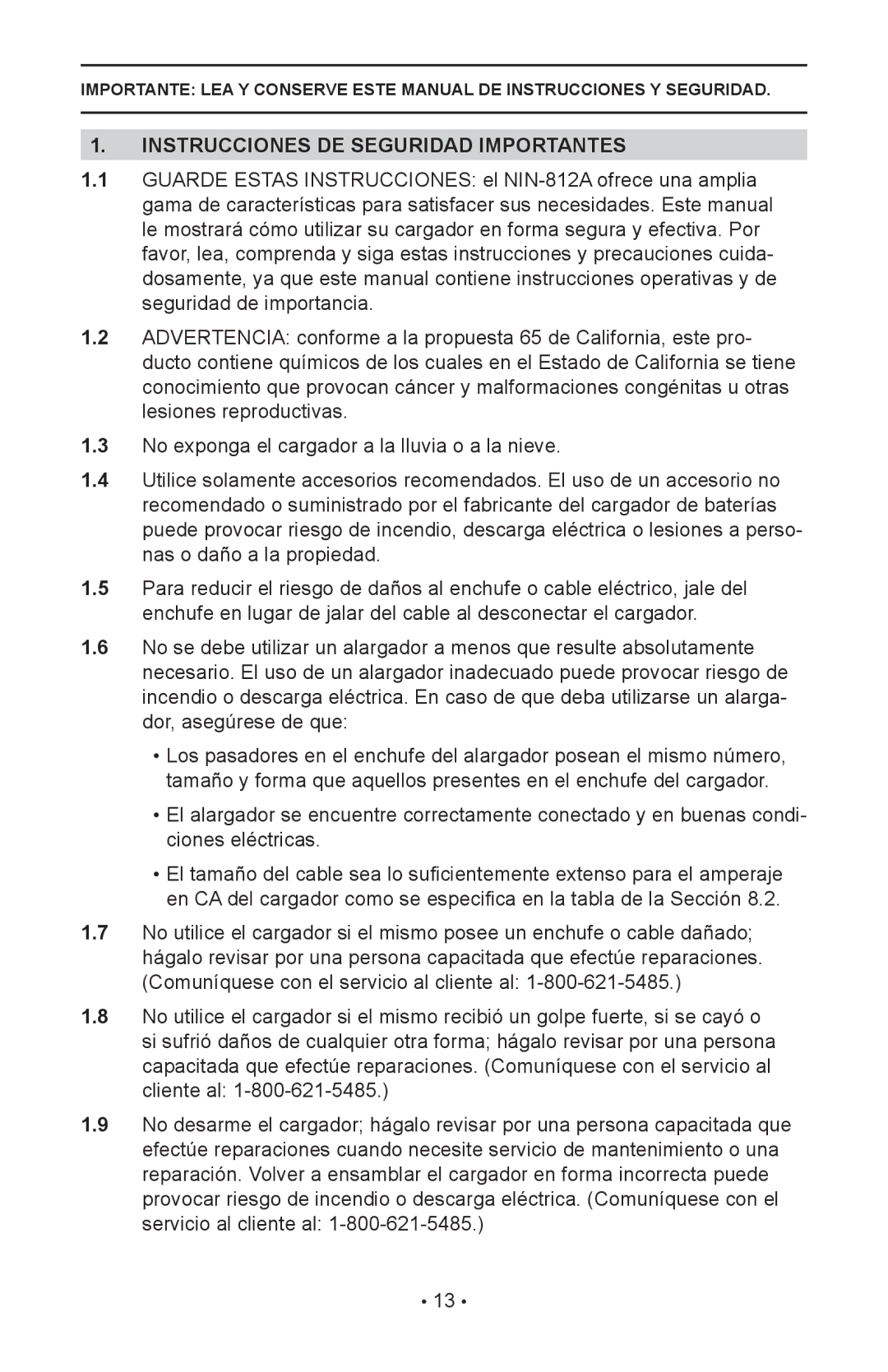 Schumacher 00-99-000943, NIN-812A, 94085894 owner manual Instrucciones DE Seguridad Importantes 