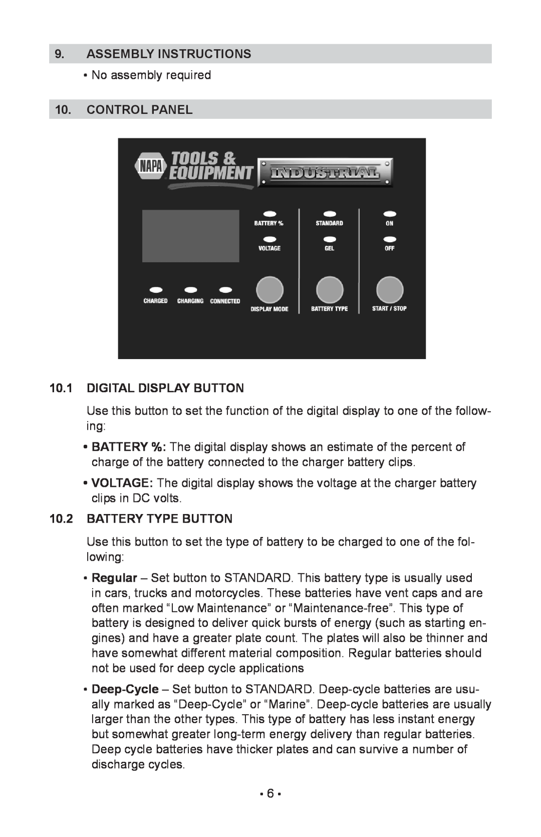 Schumacher 94085894, NIN-812A Assembly instructions, control panel 10.1 DIGITAL DISPLAY BUTTON, Battery Type Button 