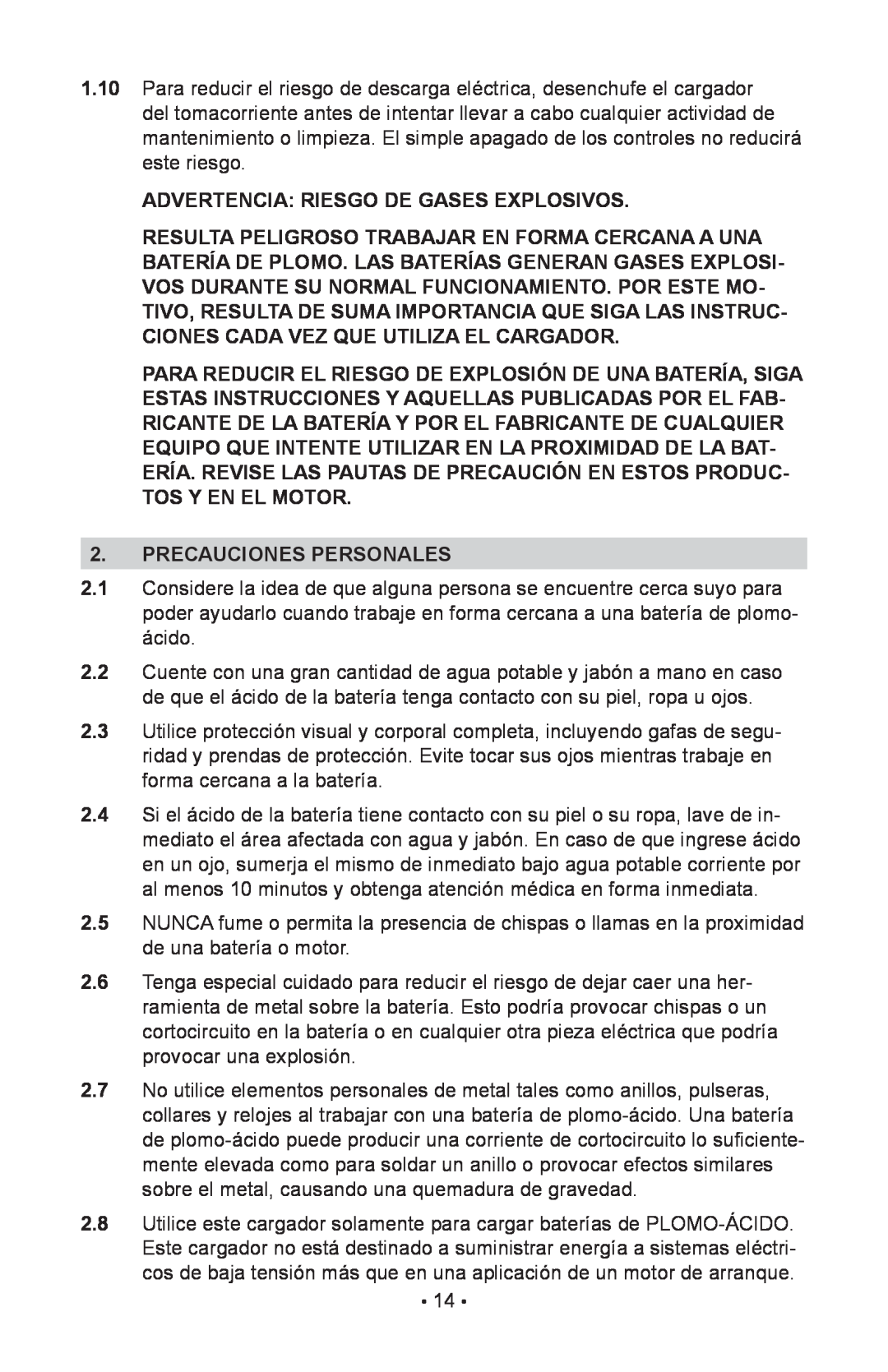 Schumacher NIN-812A, 94085894, 00-99-000943 owner manual Advertencia Riesgo De Gases Explosivos, Precauciones Personales 