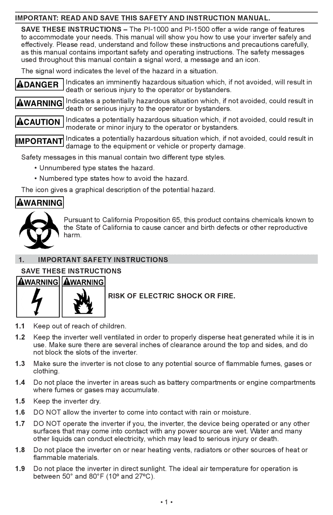 Schumacher PI-1000 owner manual 