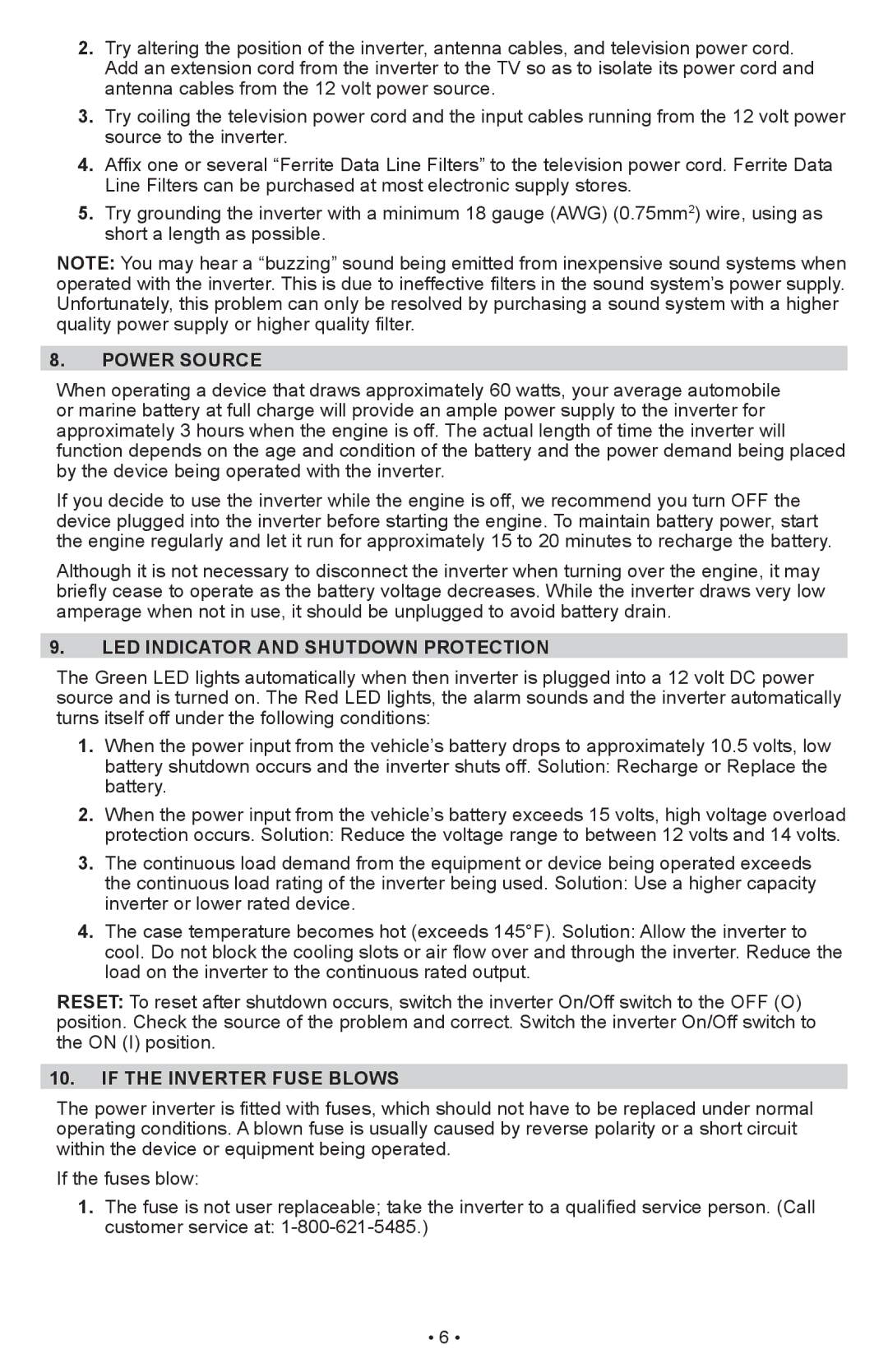 Schumacher PI-1000 owner manual Power Source, LED Indicator and Shutdown Protection, If the Inverter Fuse Blows 