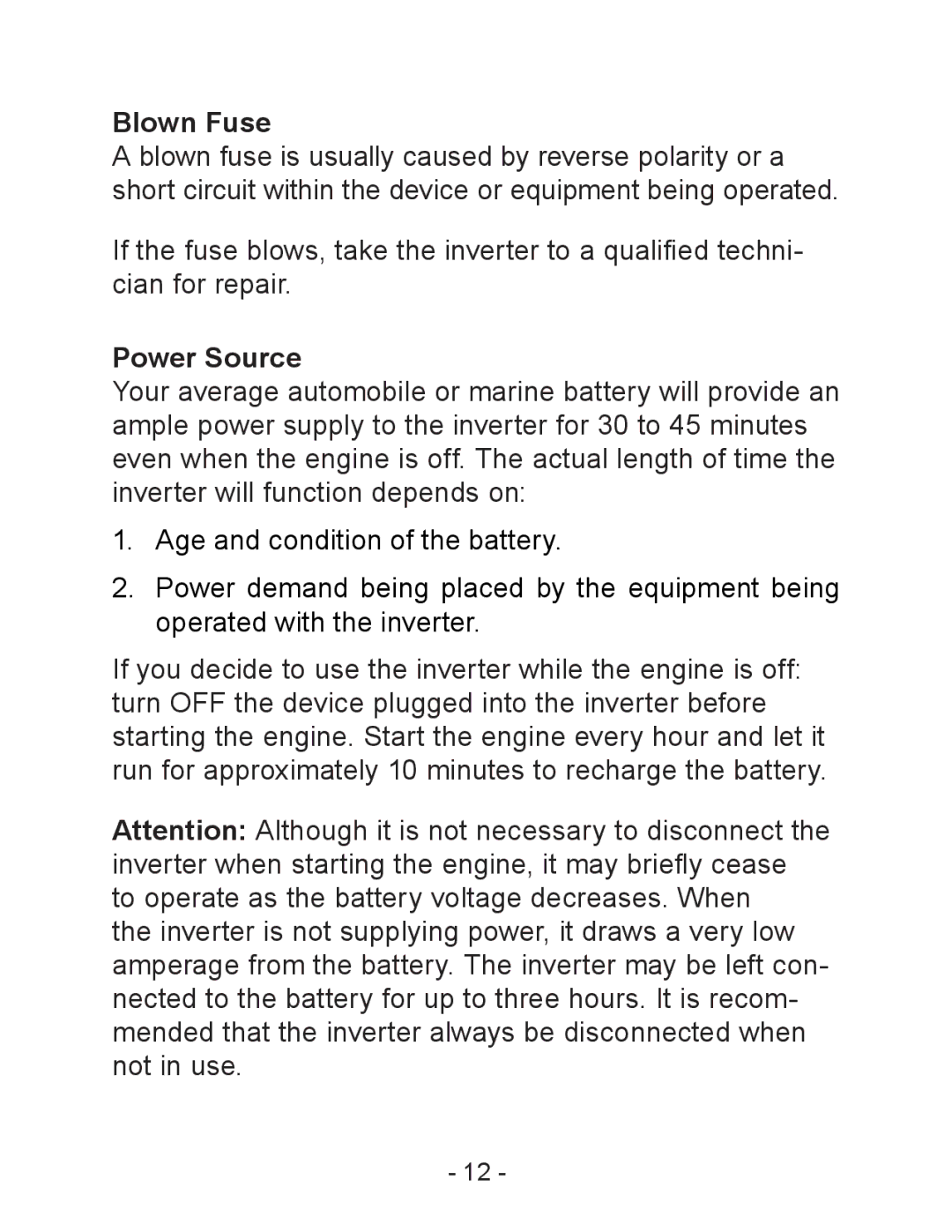 Schumacher PI-1500 owner manual Blown Fuse, Power Source 