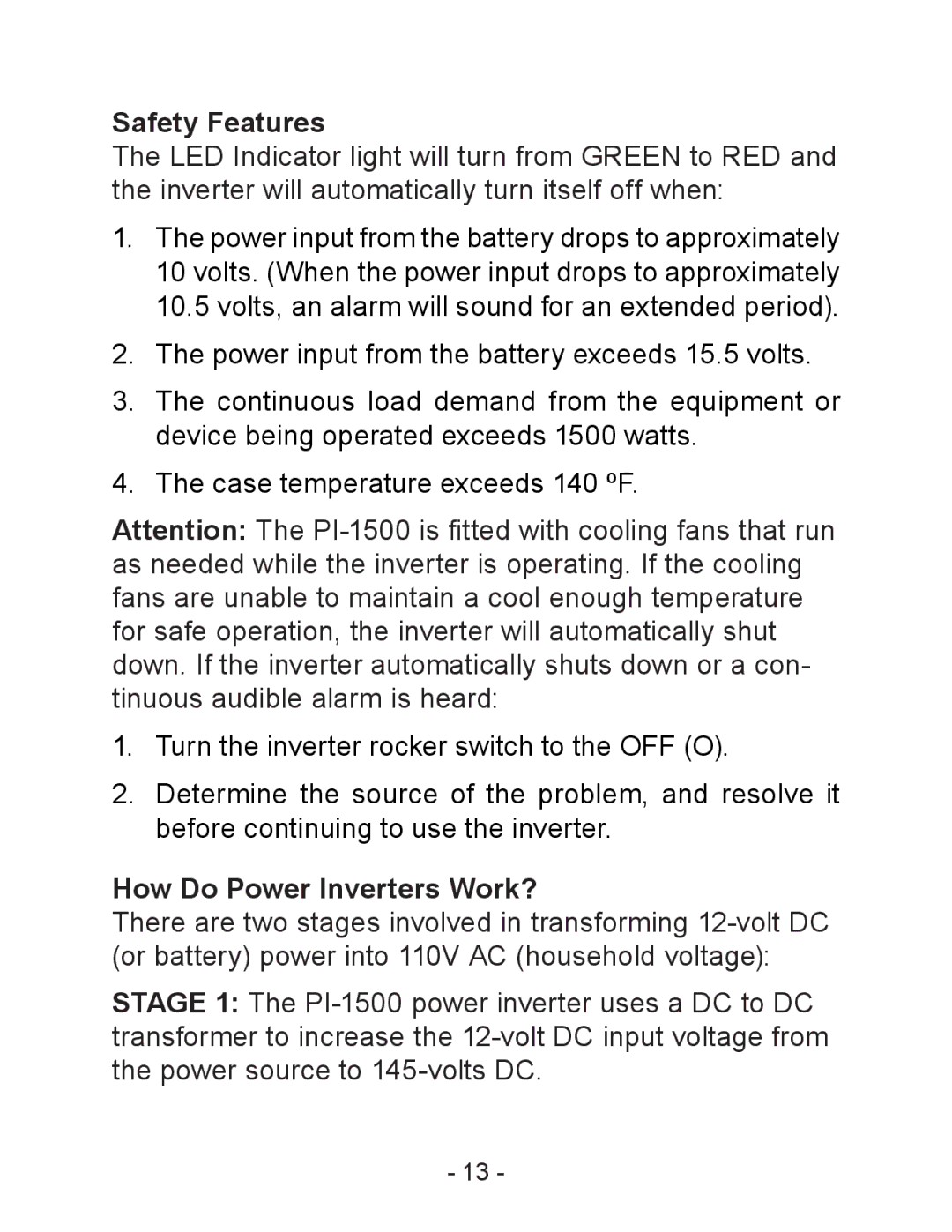 Schumacher PI-1500 owner manual Safety Features, How Do Power Inverters Work? 