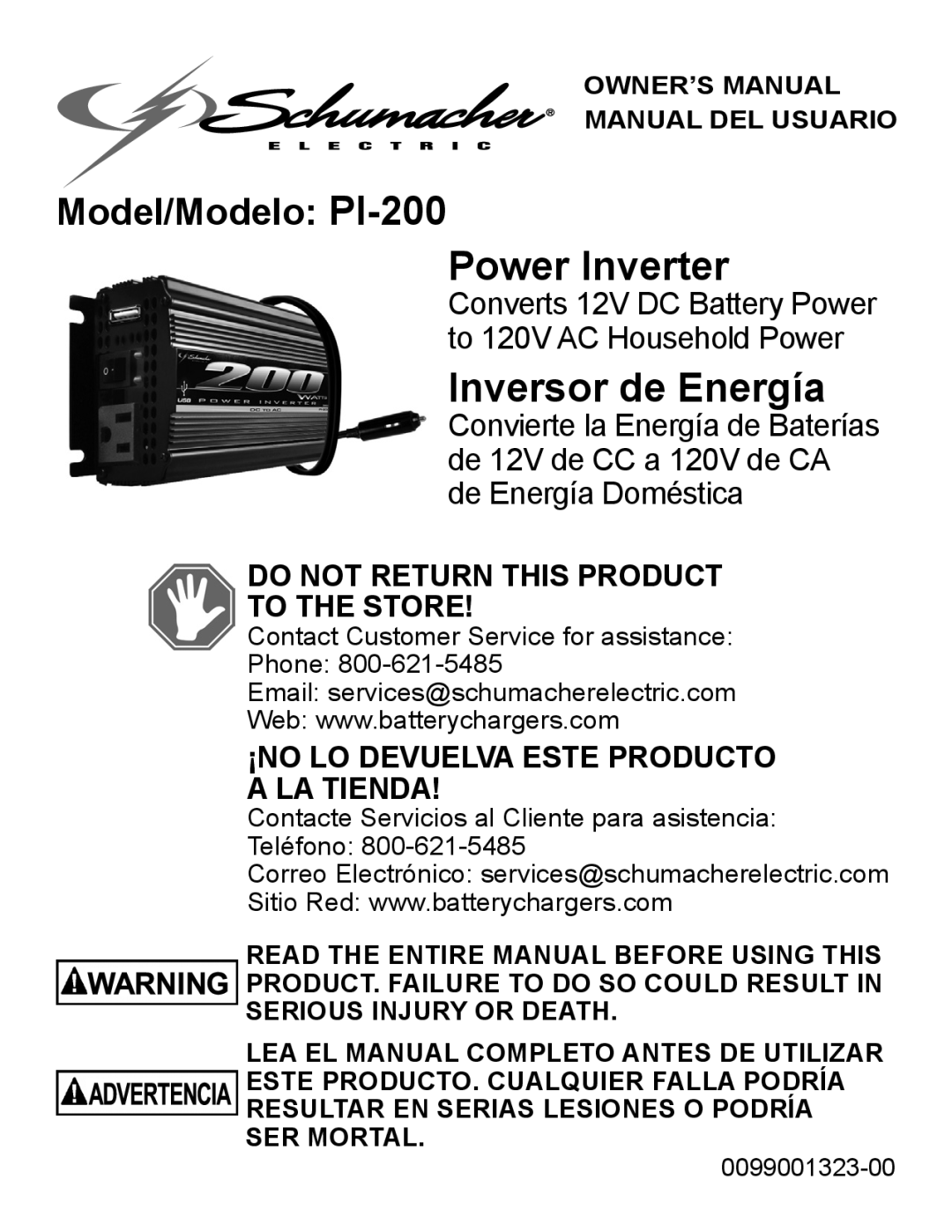 Schumacher PI-200 owner manual Inversor de Energía, Manual DEL Usuario 