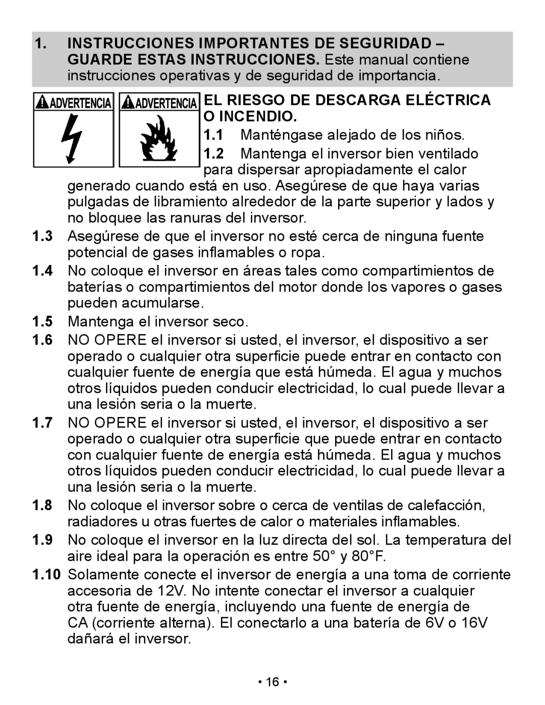 Schumacher PI-200 owner manual EL Riesgo DE Descarga Eléctrica Incendio 