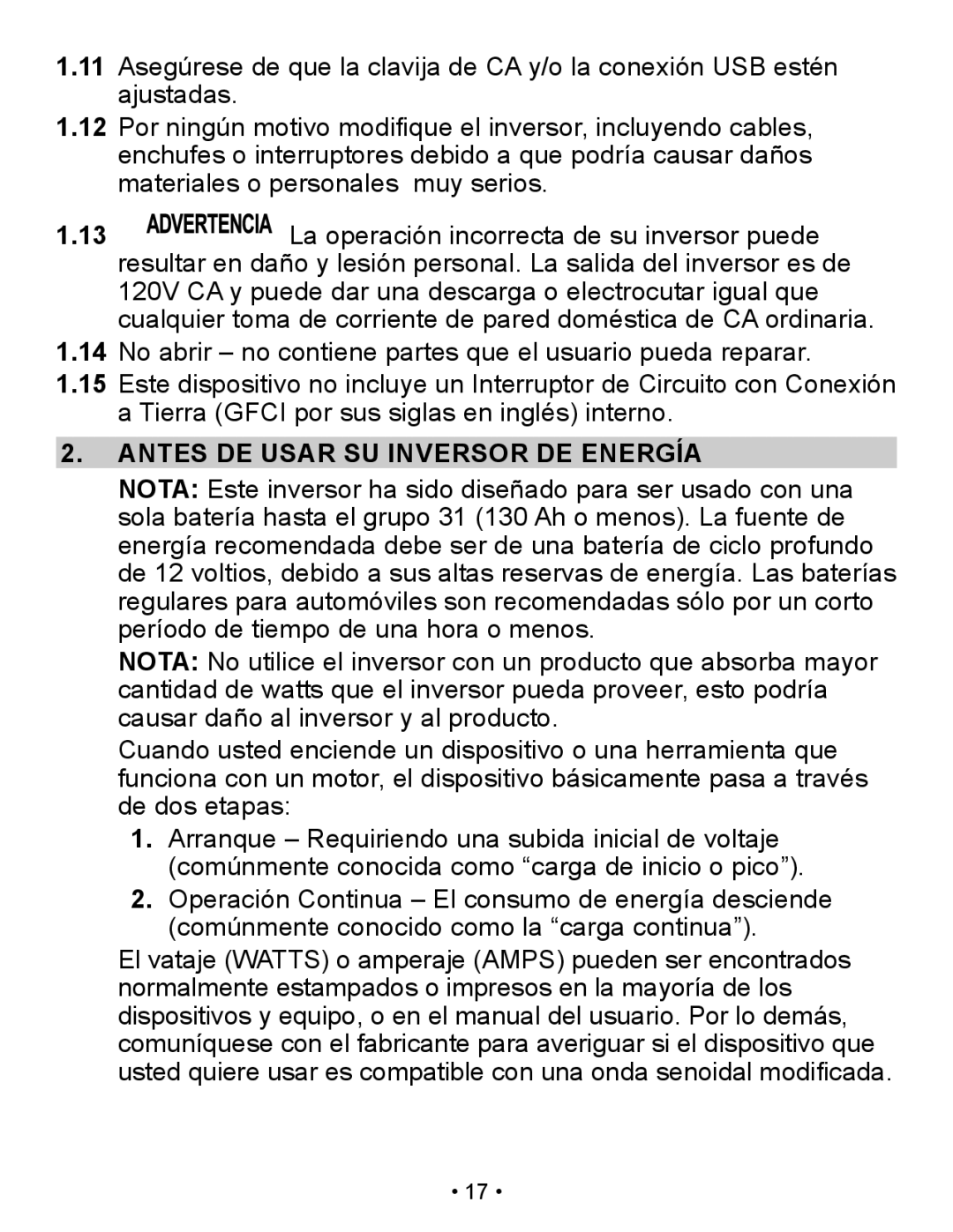 Schumacher PI-200 owner manual Antes DE Usar SU Inversor DE Energía 