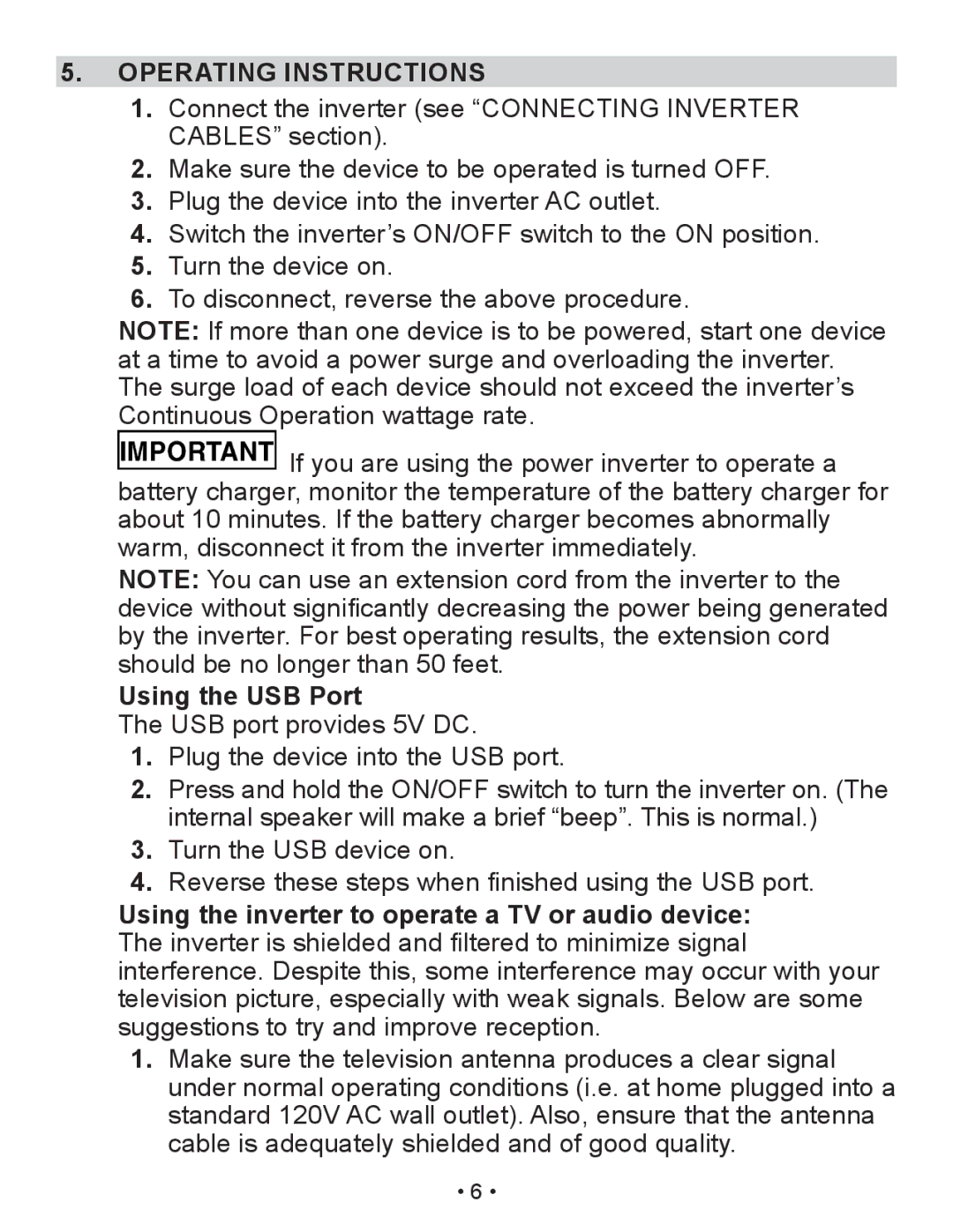 Schumacher PI-200 owner manual Operating Instructions, Using the USB Port 