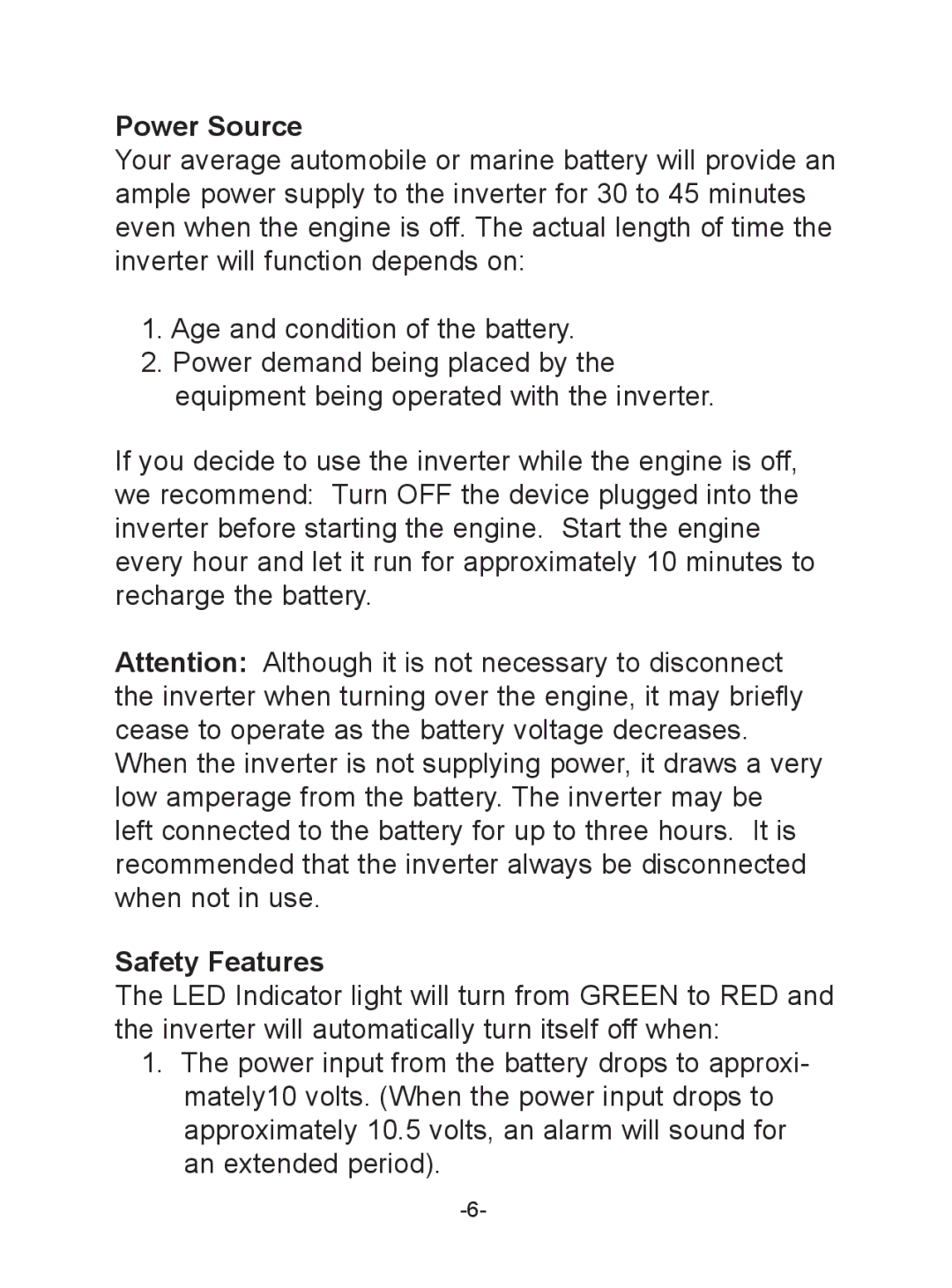 Schumacher PI-400 manual Power Source, Safety Features 