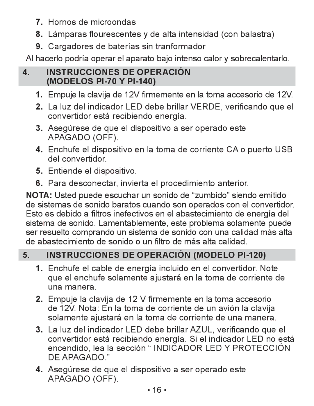 Schumacher owner manual Instrucciones DE Operación Modelos PI-70 Y PI-140, Instrucciones DE Operación Modelo PI-120 