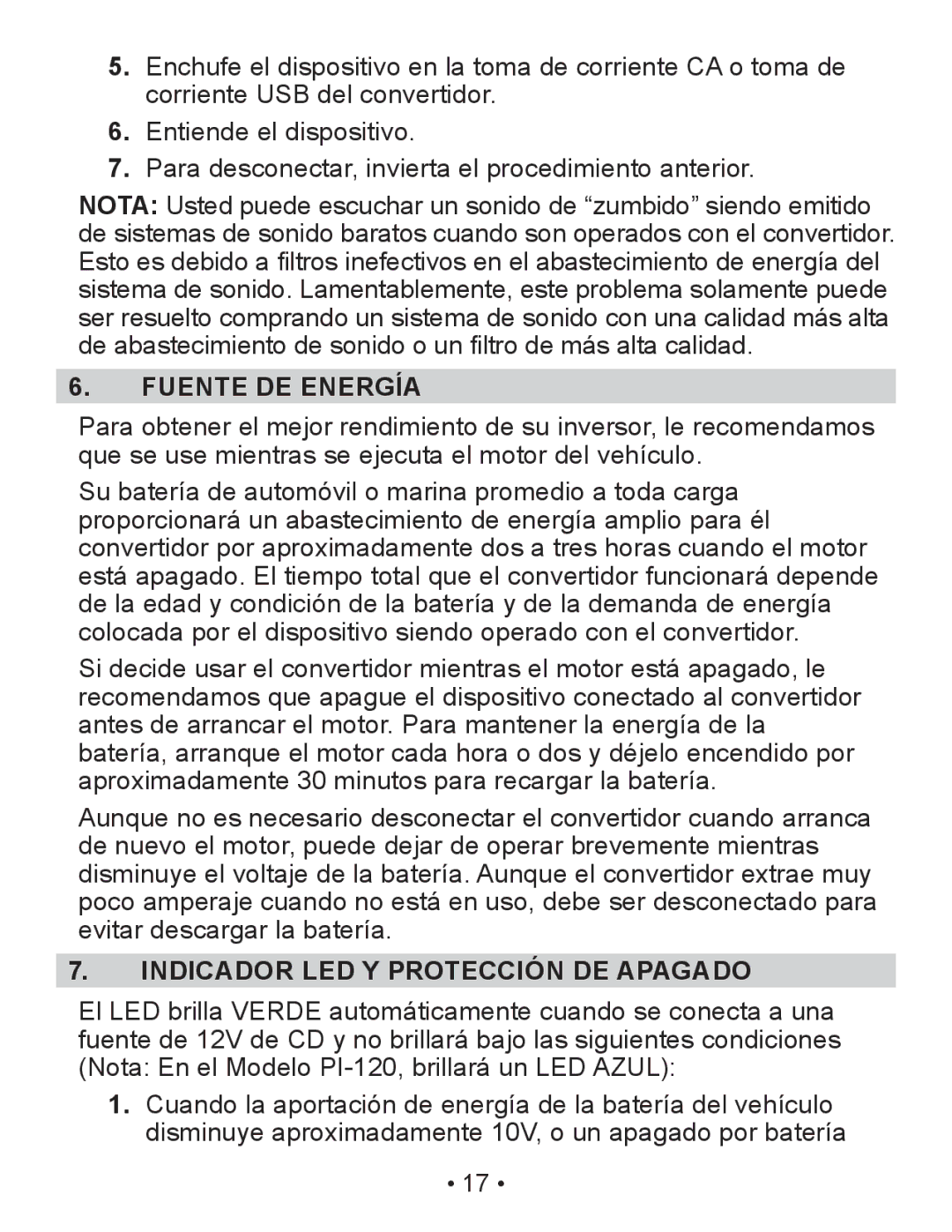 Schumacher PI-70 owner manual Fuente DE Energía, Indicador LED Y Protección DE Apagado 