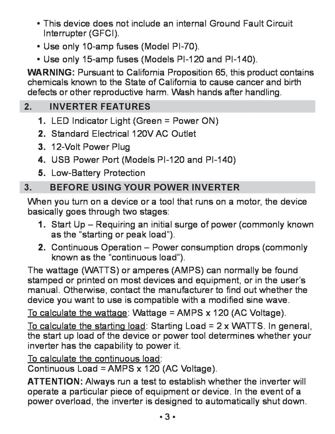 Schumacher PI-70 owner manual Inverter Features, Before Using Your Power Inverter 