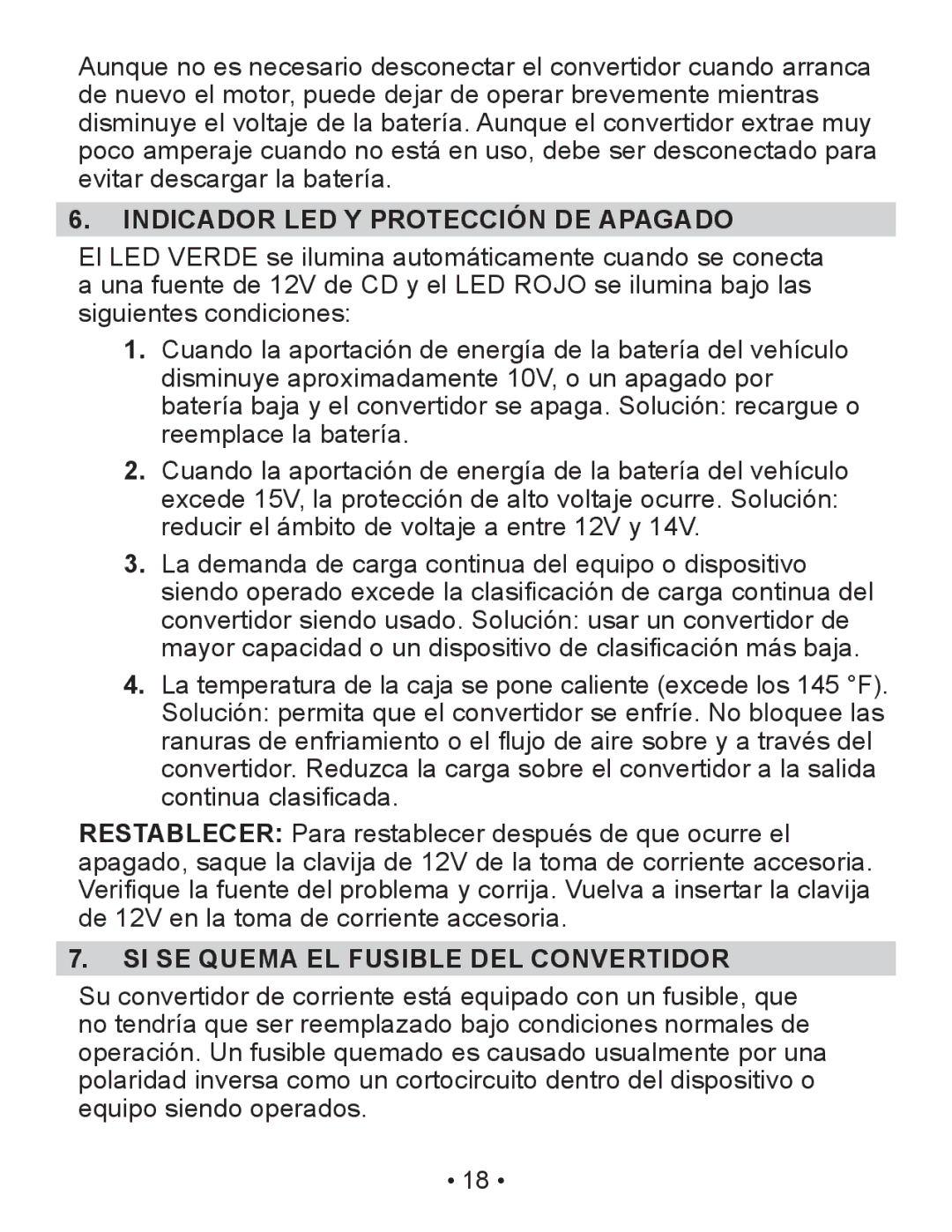 Schumacher PIC-150-USB owner manual Indicador LED Y Protección DE Apagado, SI SE Quema EL Fusible DEL Convertidor 