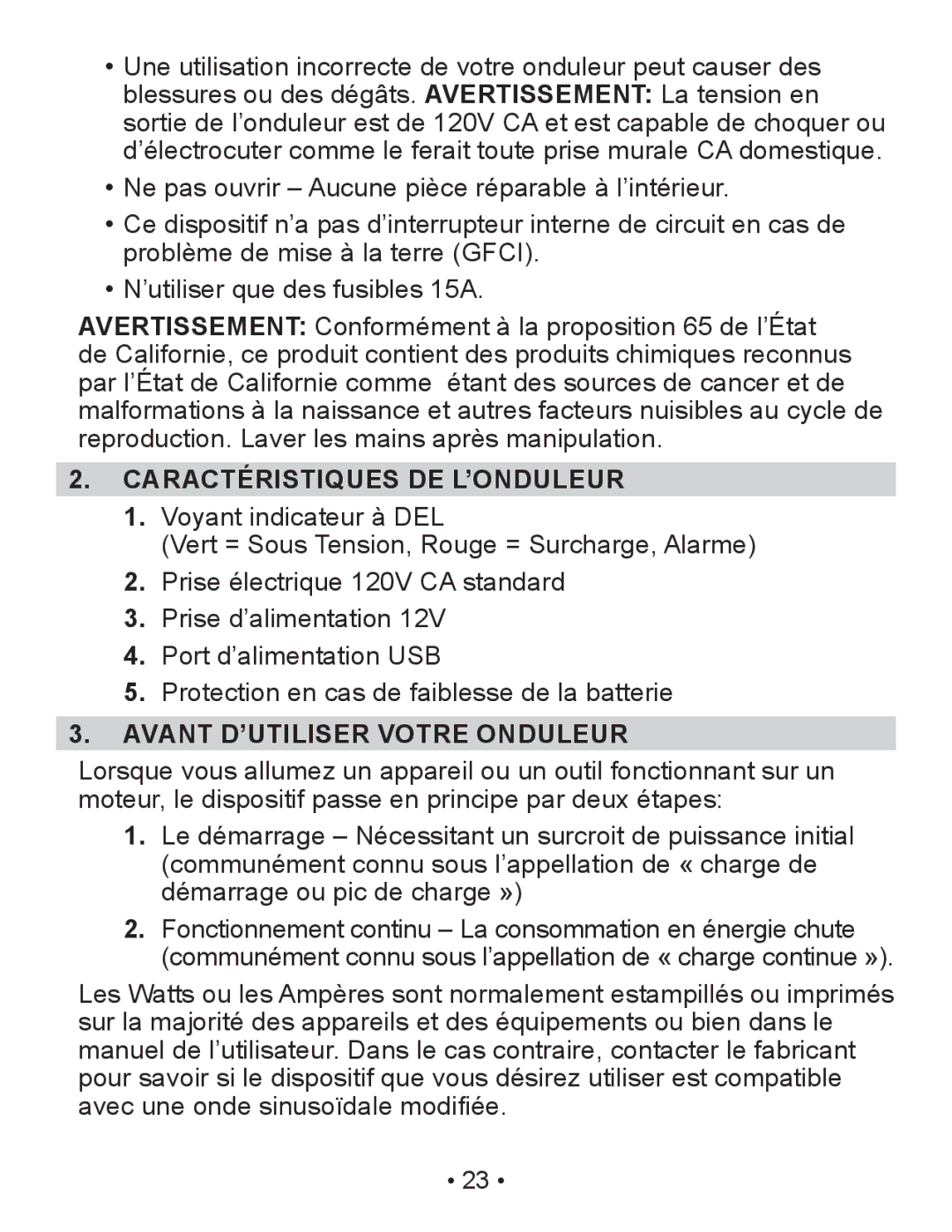 Schumacher PIC-150-USB owner manual Caractéristiques DE L’ONDULEUR, Avant D’UTILISER Votre Onduleur 