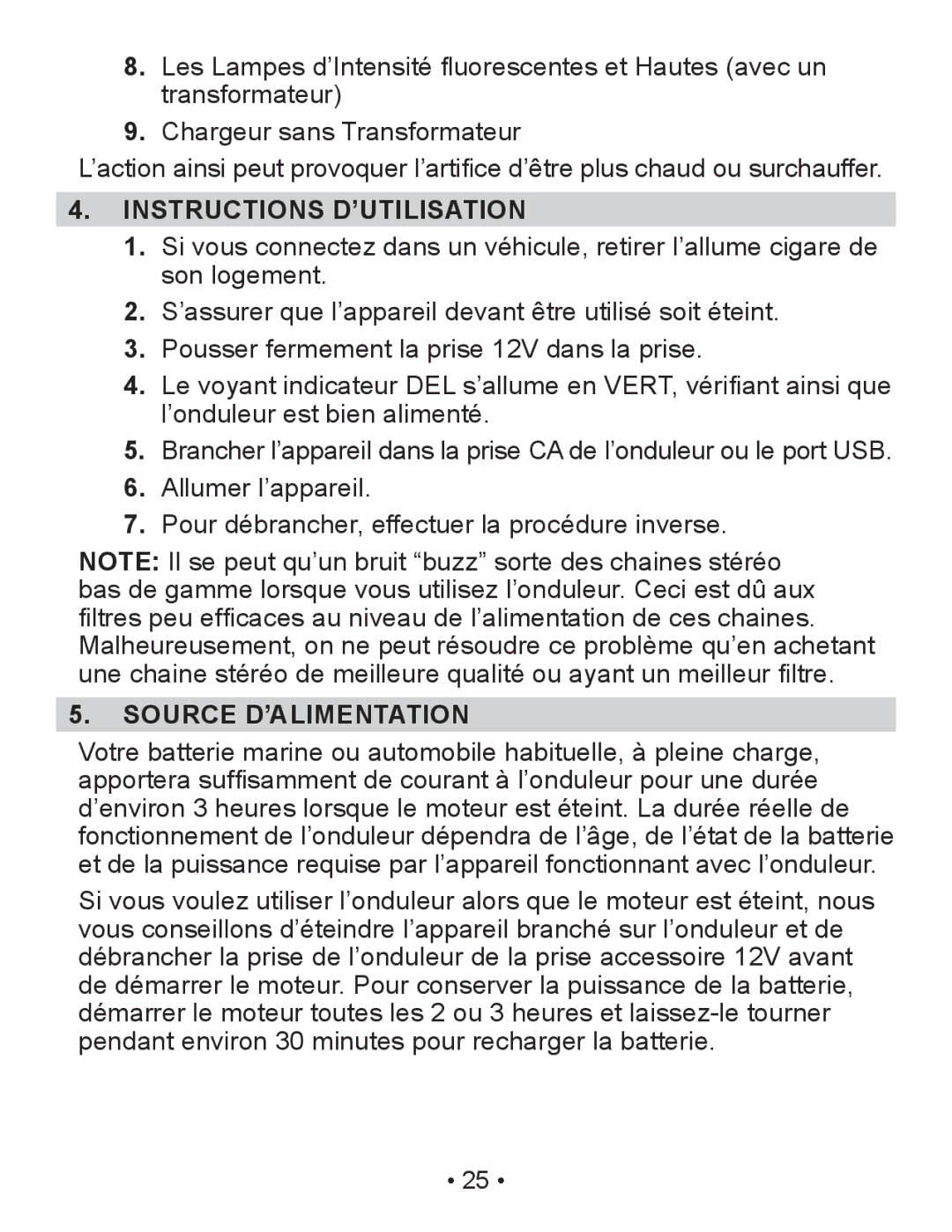 Schumacher PIC-150-USB owner manual Instructions D’UTILISATION, Source D’ALIMENTATION 