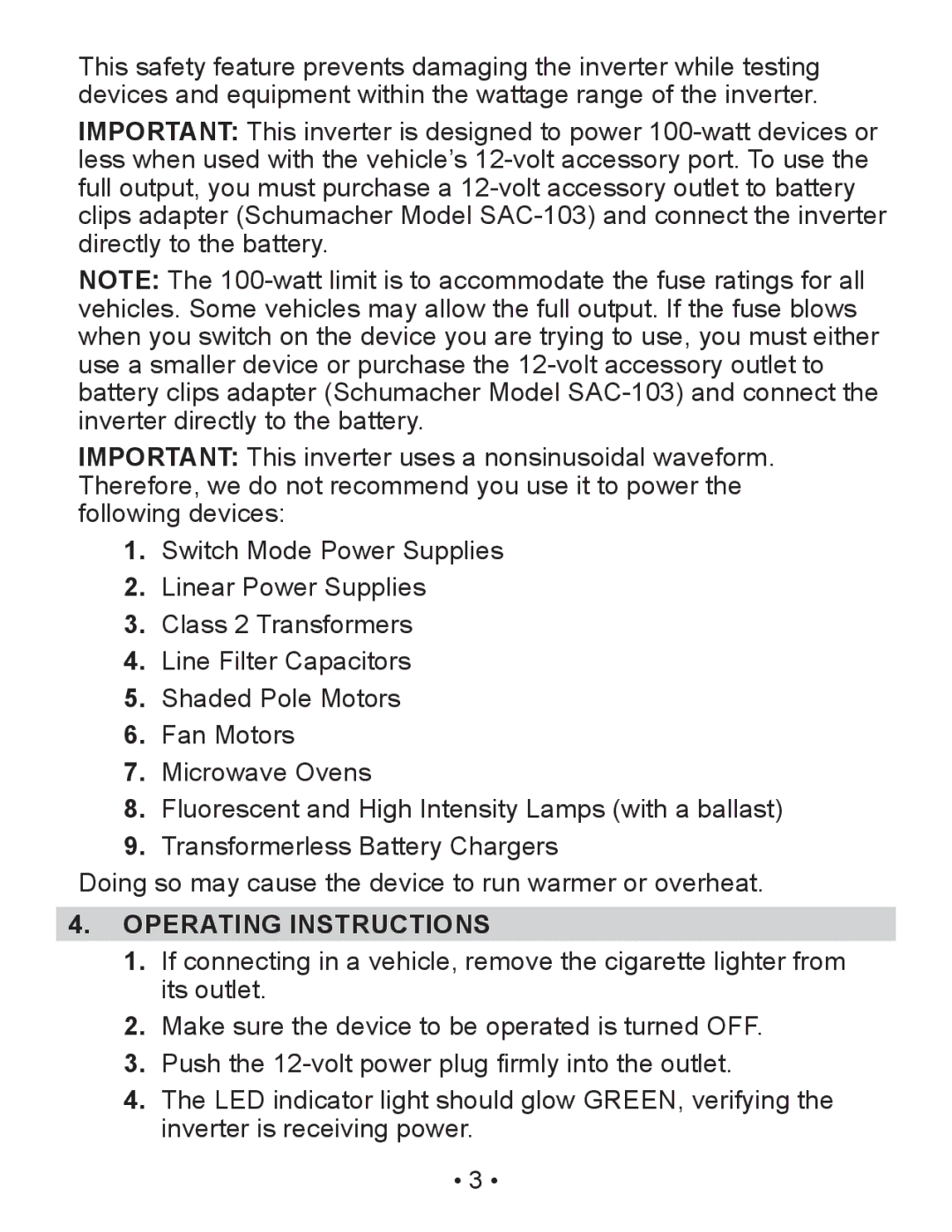 Schumacher PIC-150-USB owner manual Operating Instructions 