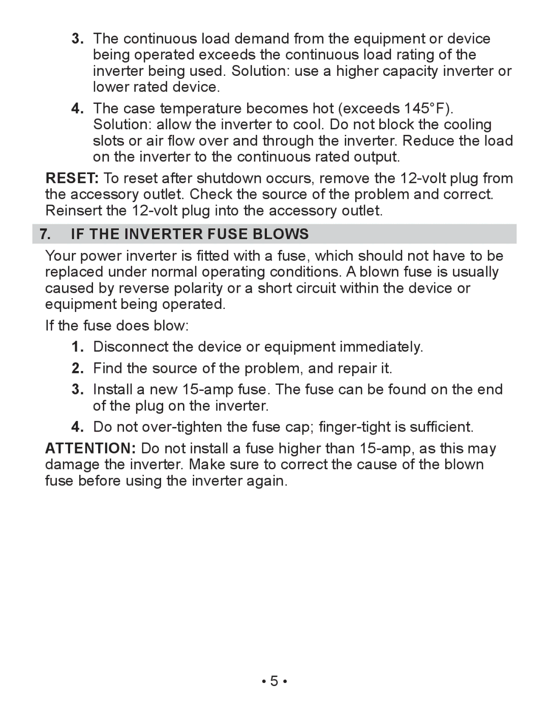 Schumacher PIC-150-USB owner manual If the Inverter Fuse Blows 