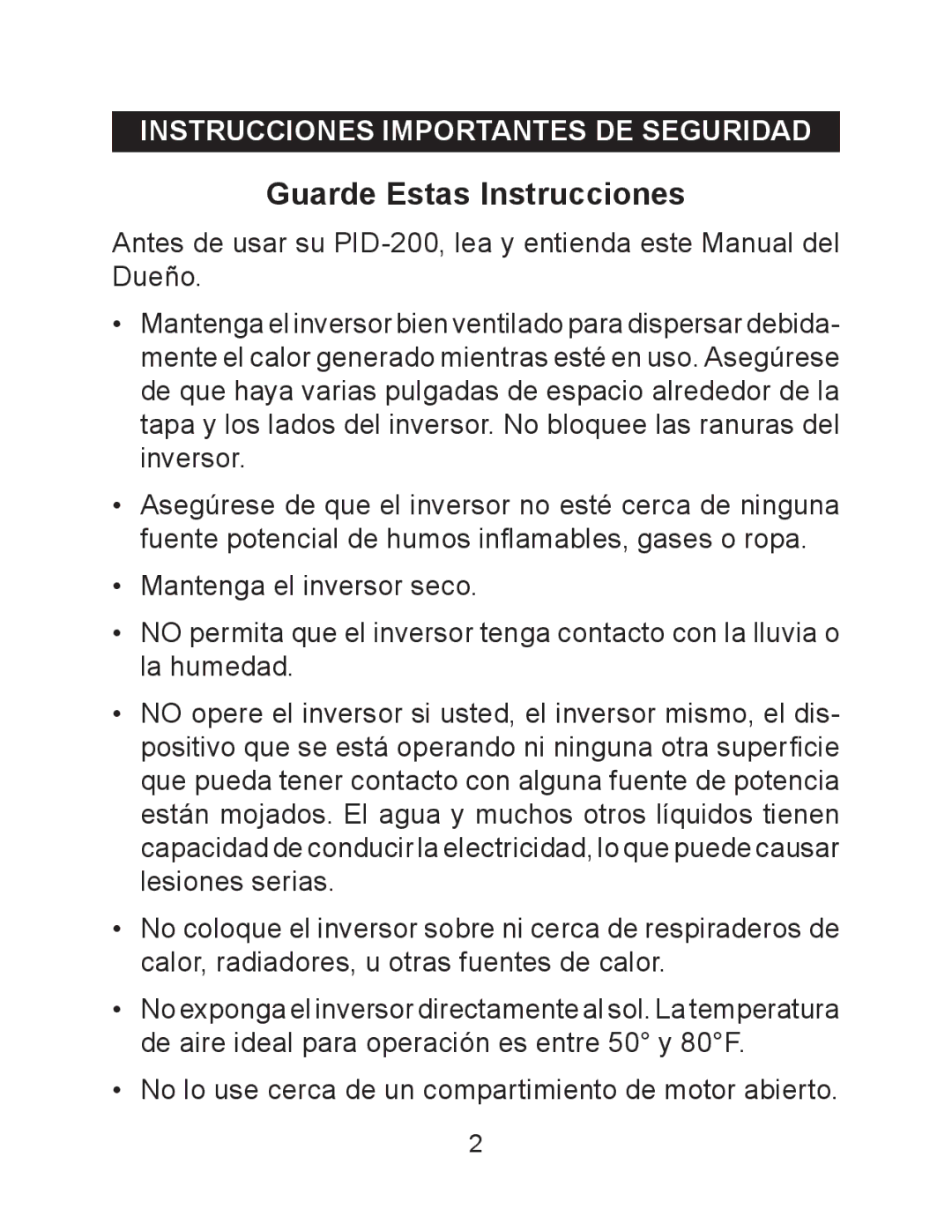 Schumacher PID-200 owner manual Guarde Estas Instrucciones, Instrucciones Importantes DE Seguridad 