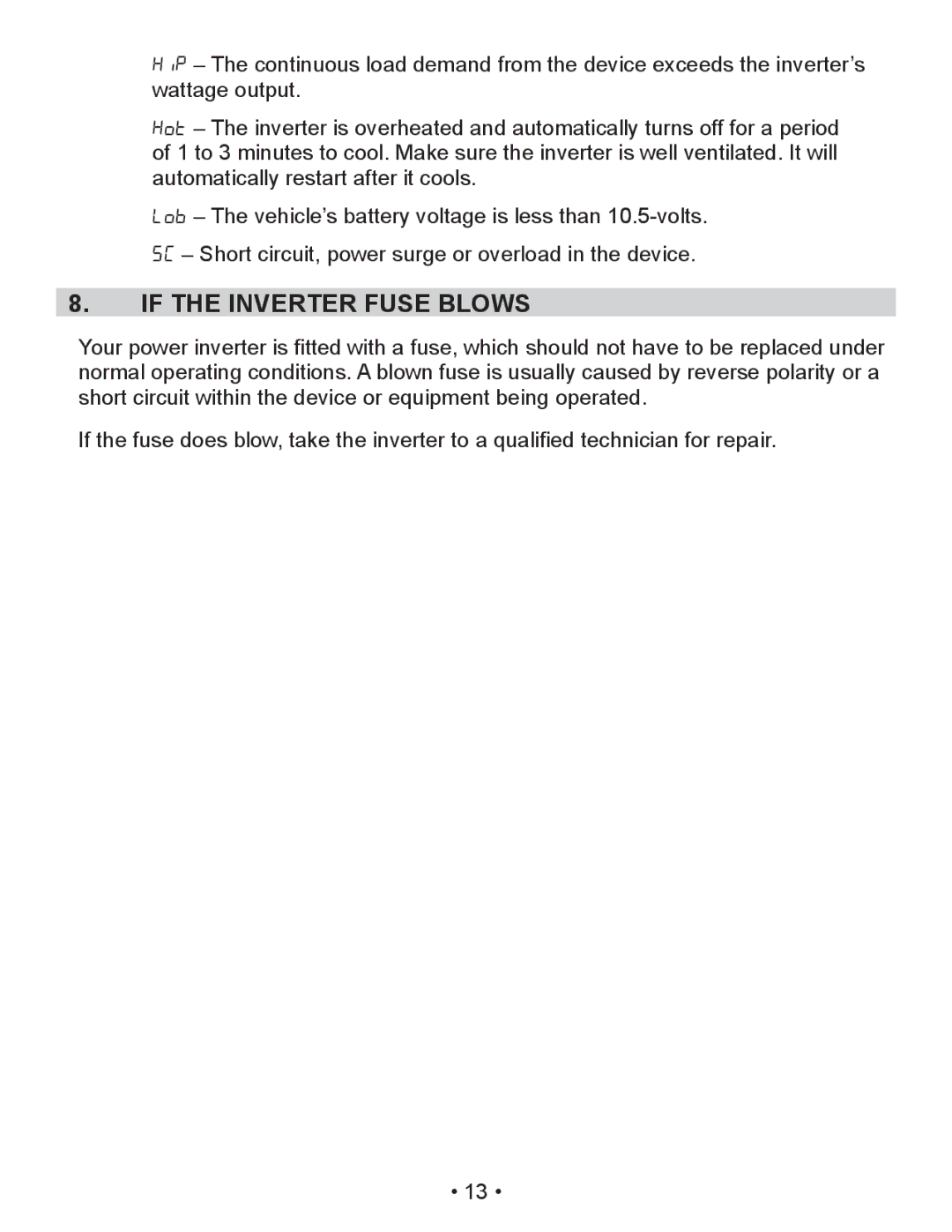 Schumacher PID-410 owner manual If the Inverter Fuse Blows 