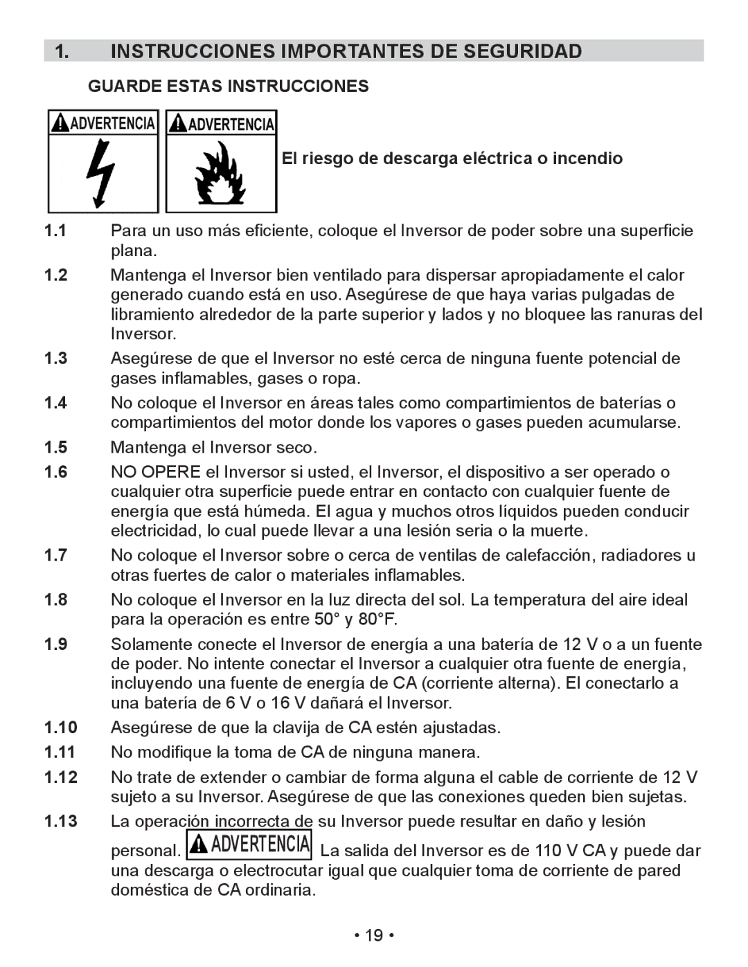 Schumacher PID-410 owner manual Instrucciones Importantes DE Seguridad, El riesgo de descarga eléctrica o incendio 