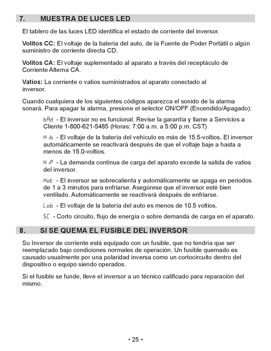 Schumacher PID-410 owner manual Muestra DE Luces LED, SI SE Quema EL Fusible DEL Inversor 