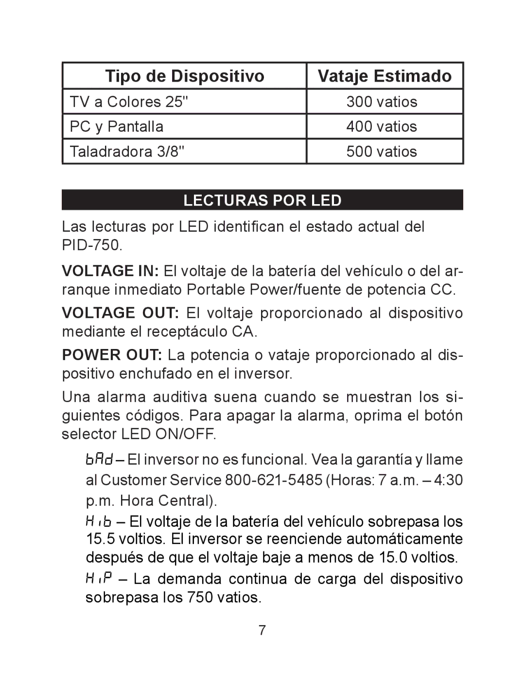 Schumacher PID-750 owner manual Lecturas POR LED 