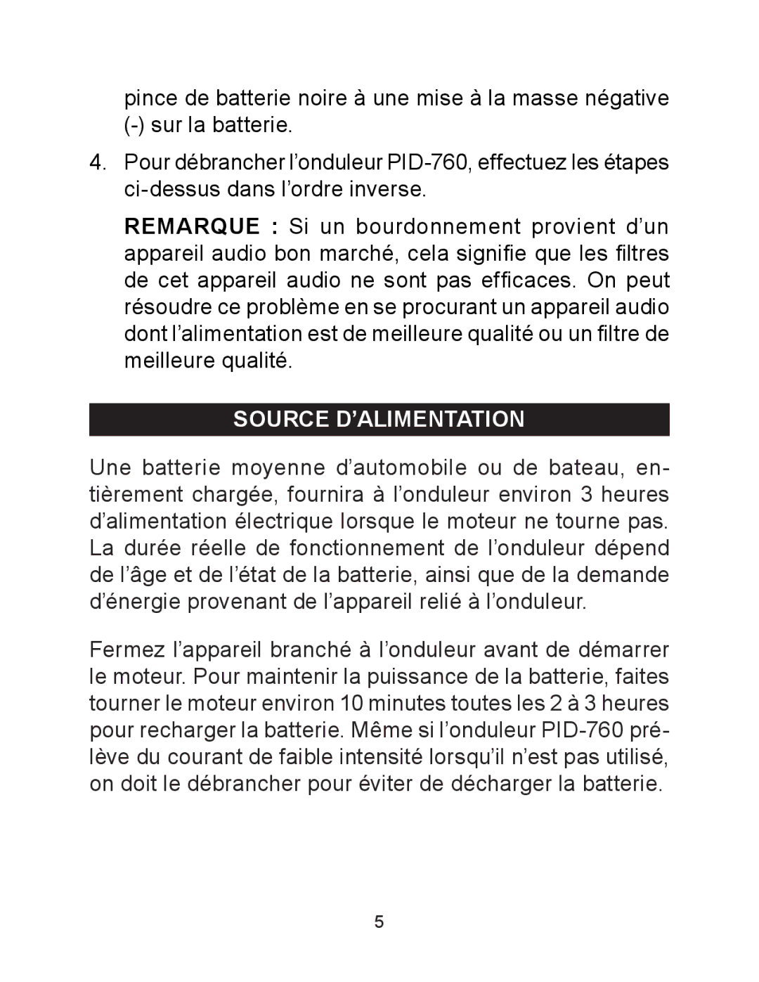 Schumacher PID-760 owner manual Source D’ALIMENTATION 