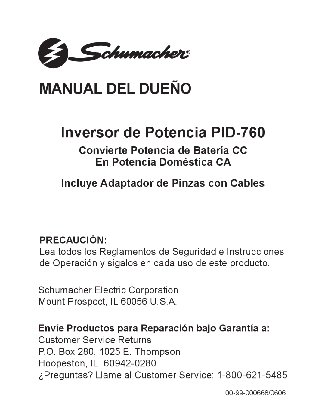 Schumacher PID-760 owner manual Manual DEL Dueño 