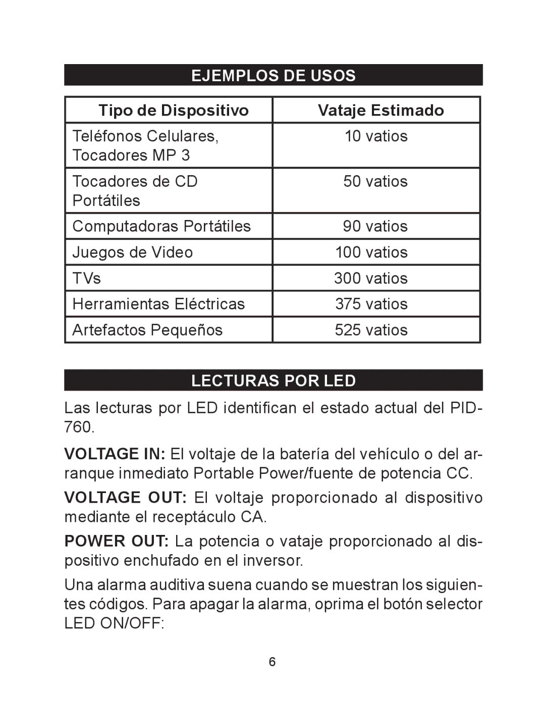 Schumacher PID-760 owner manual Ejemplos DE Usos, Lecturas POR LED 