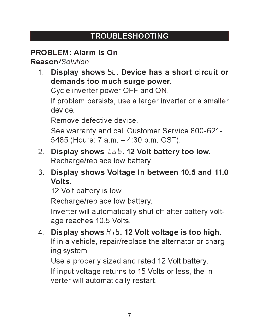 Schumacher PID-760 owner manual Troubleshooting, Problem Alarm is On 