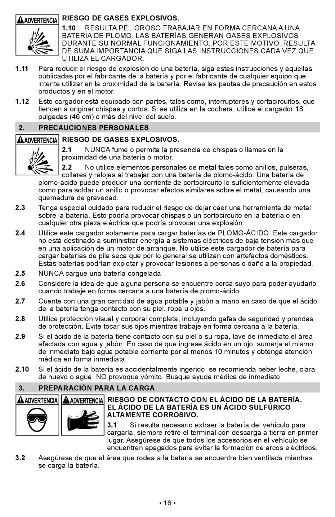 Schumacher PS-1022M owner manual Precauciones Personales Riesgo DE Gases Explosivos 