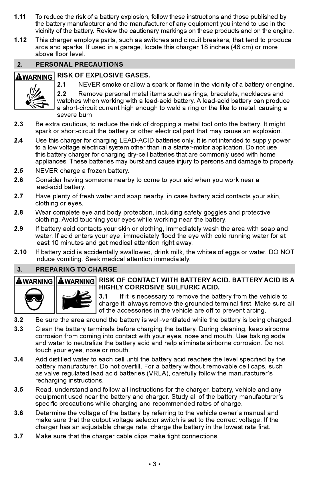 Schumacher PS-1022M owner manual Personal Precautions Risk of Explosive Gases 