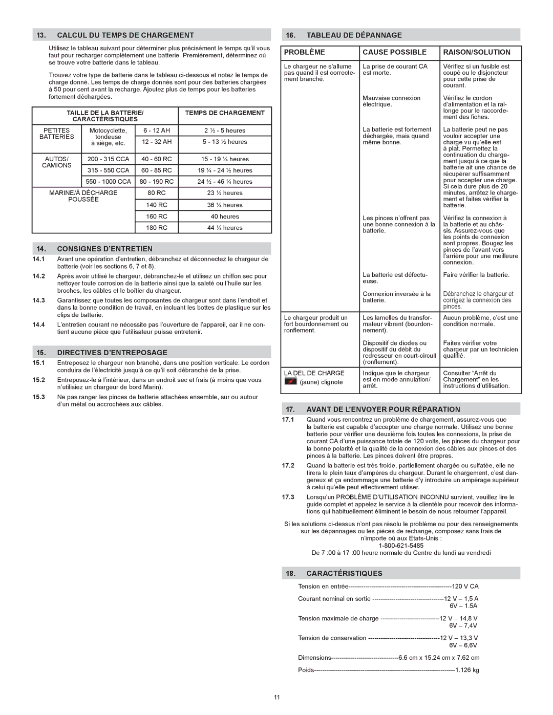 Schumacher PS-1562A Calcul DU Temps DE Chargement, Consignes D’ENTRETIEN, Directives D’ENTREPOSAGE 