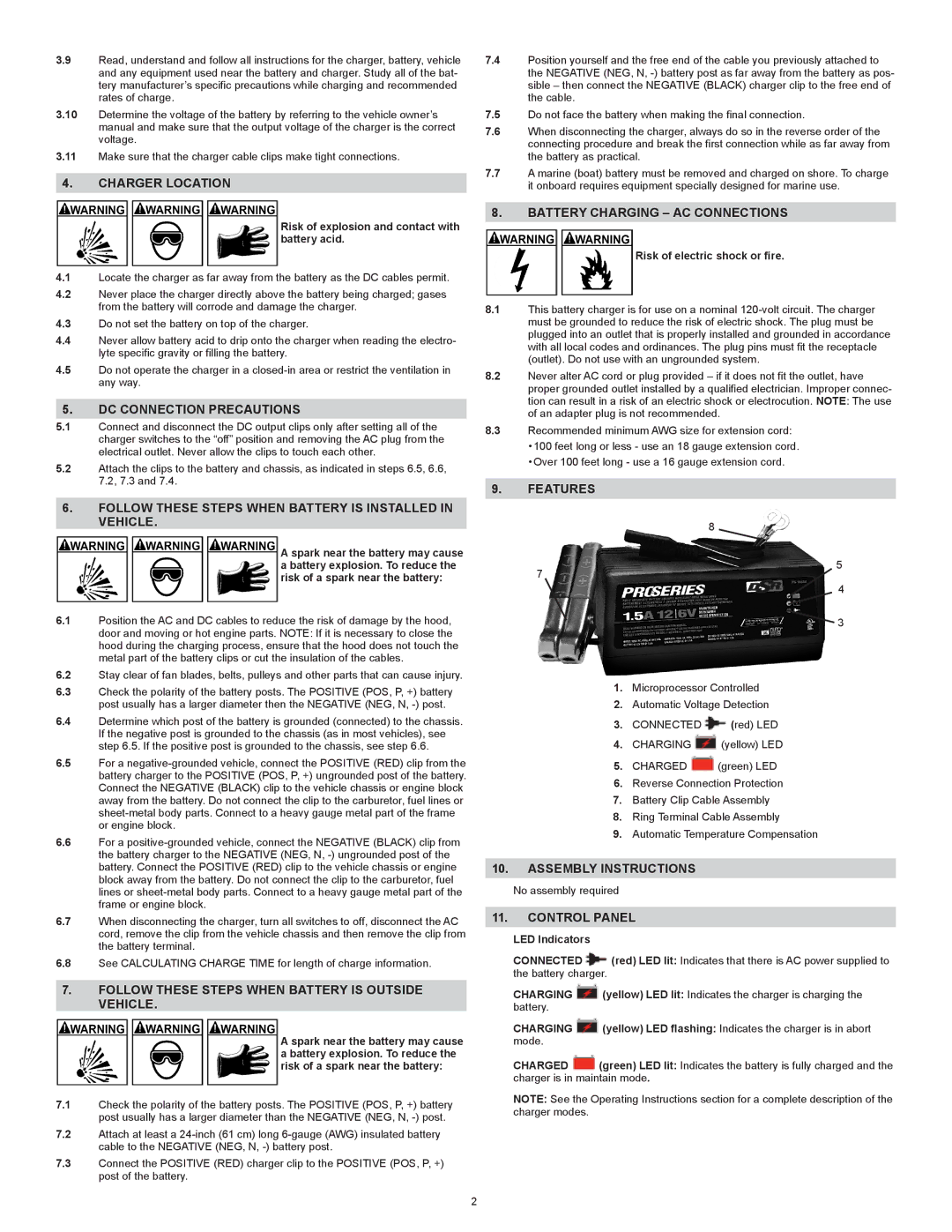 Schumacher PS-1562A Charger Location, DC Connection Precautions, Follow These Steps When Battery is Installed in Vehicle 