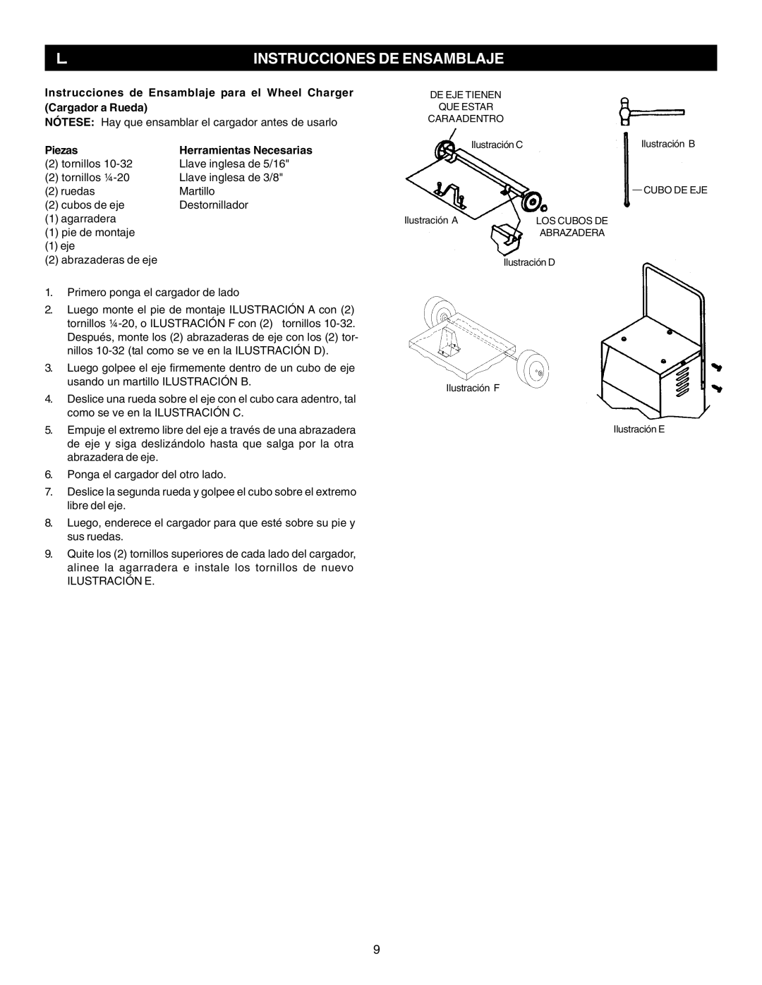 Schumacher PS-5250, PS-3000, PS-2352, PS-8050 instruction manual Instrucciones DE Ensamblaje, Piezas 