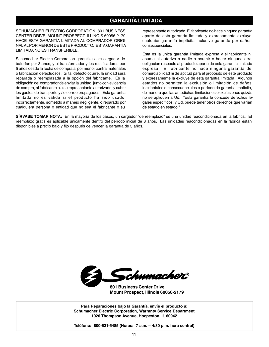 Schumacher PS-8050, PS-3000, PS-5250, PS-2352 instruction manual Garantía Limitada 