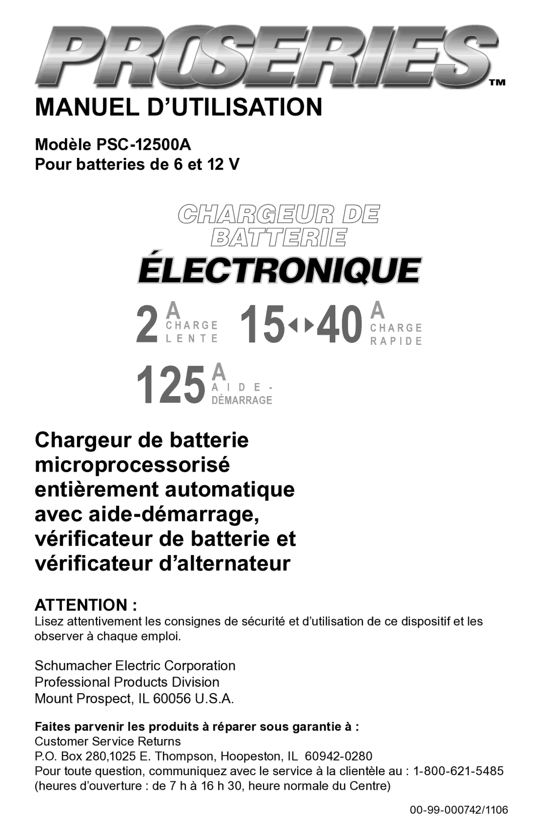 Schumacher PSC-12500A owner manual 1540 