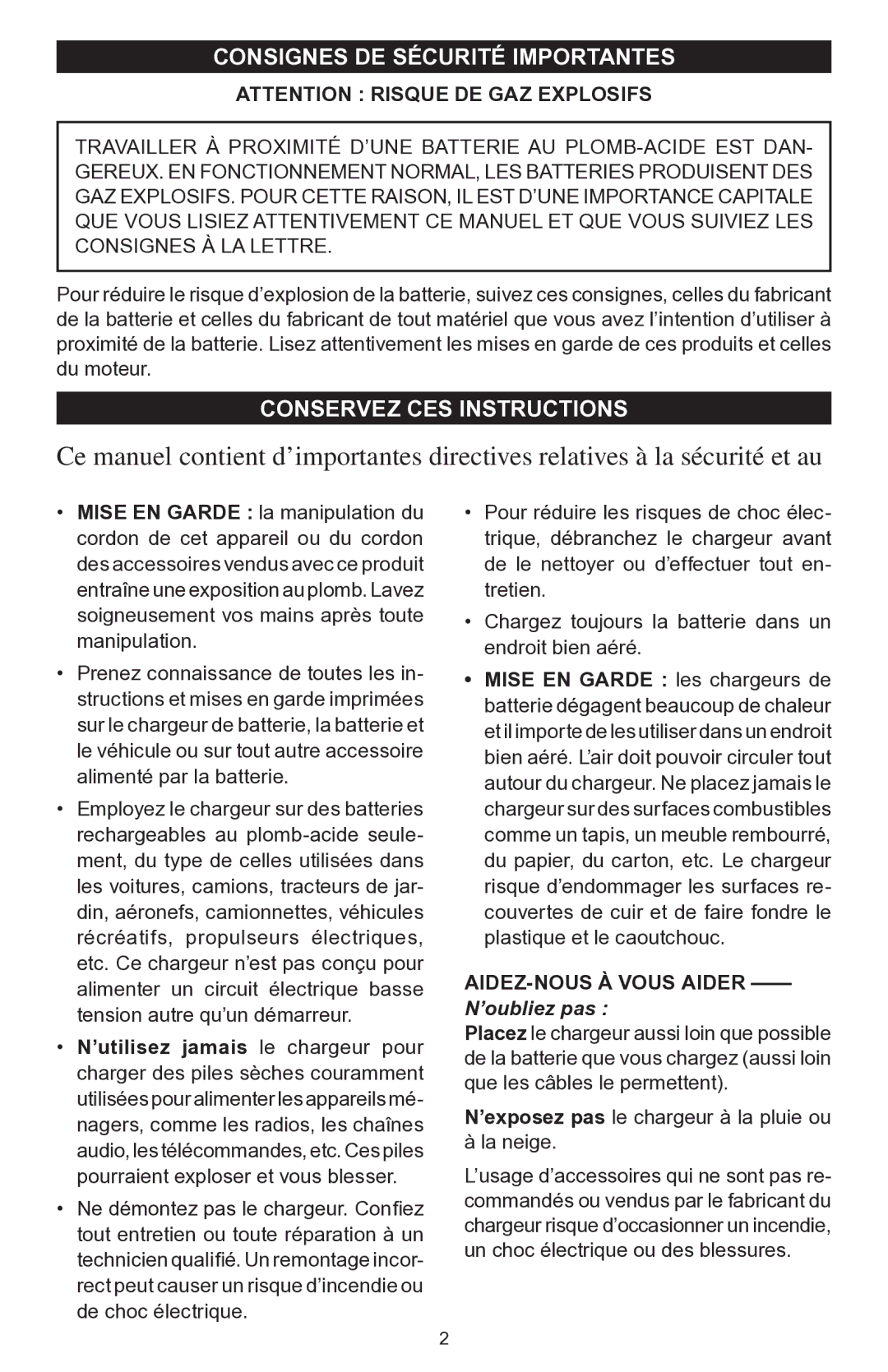 Schumacher PSC-12500A owner manual Consignes DE Sécurité Importantes, Conservez CES Instructions, AIDEZ-NOUS À Vous Aider 