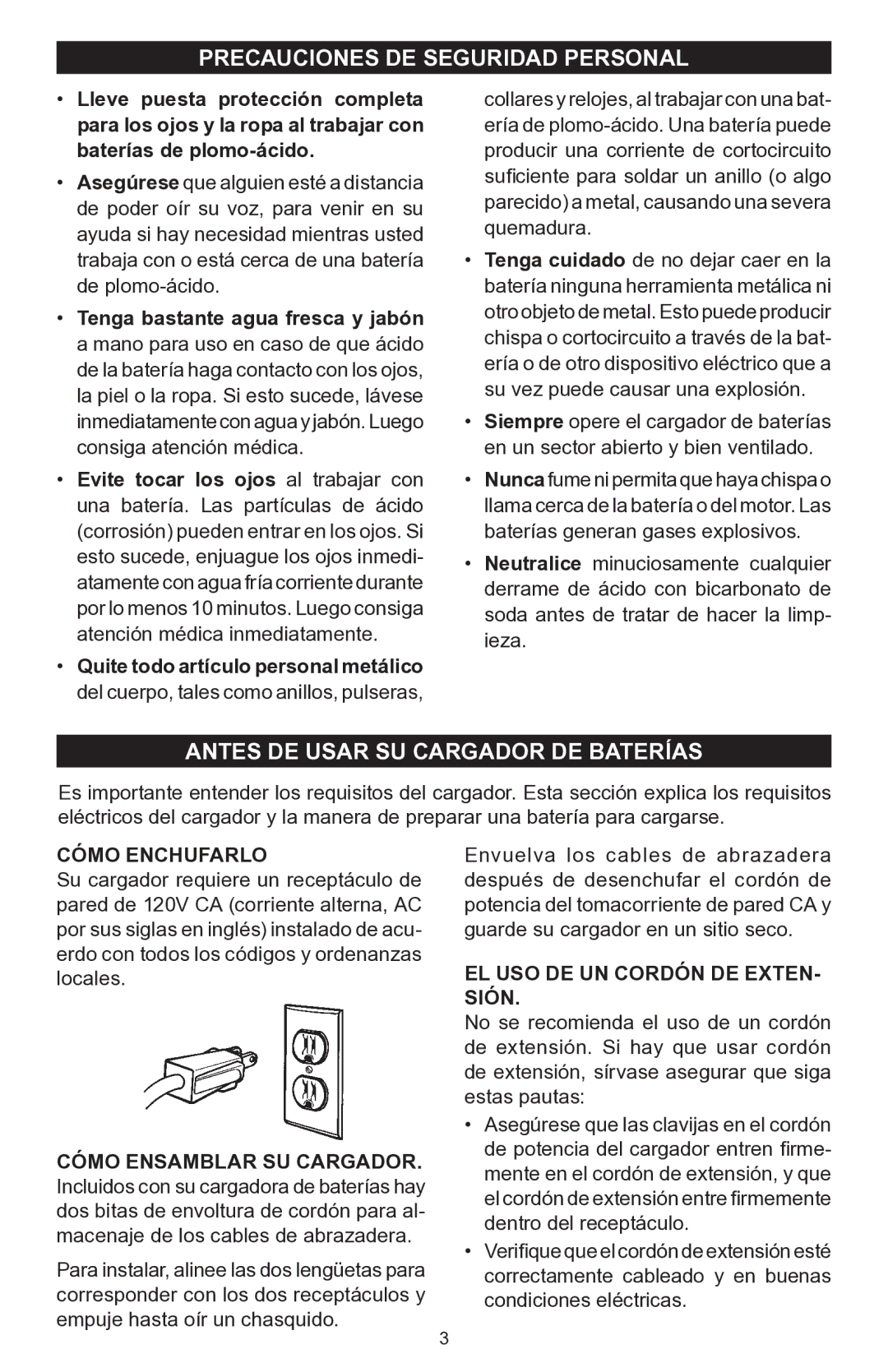 Schumacher PSC-12500A Precauciones DE Seguridad Personal, Antes DE Usar SU Cargador DE Baterías, Cómo Enchufarlo 