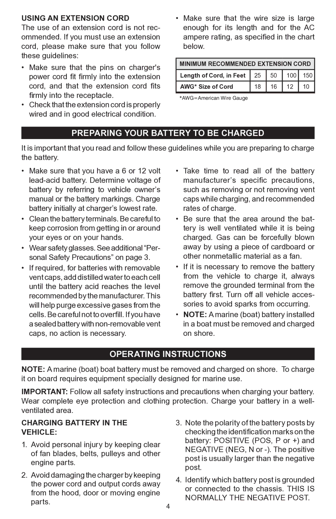 Schumacher PSC-12500A owner manual Preparing your battery to be charged, Operating instructions 