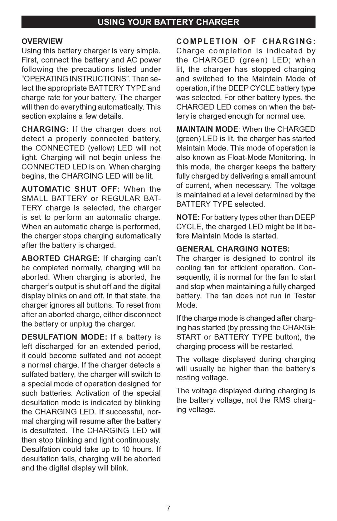 Schumacher PSC-12500A owner manual Using your battery charger, Overview, General Charging Notes 