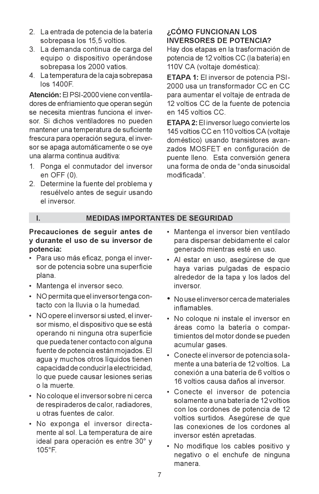 Schumacher PSI-2000 instruction manual ¿CÓMO Funcionan LOS Inversores DE POTENCIA?, Medidas Importantes DE Seguridad 