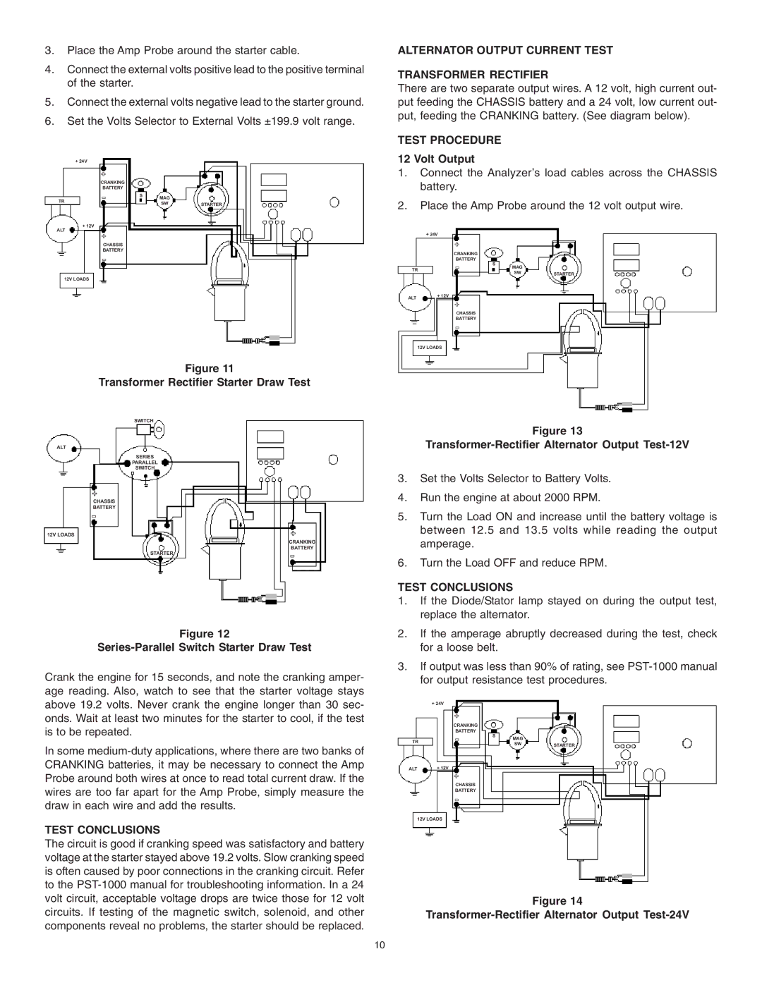 Schumacher PST-1000 owner manual Test Conclusions, Alternator Output Current Test Transformer Rectifier, Test Procedure 