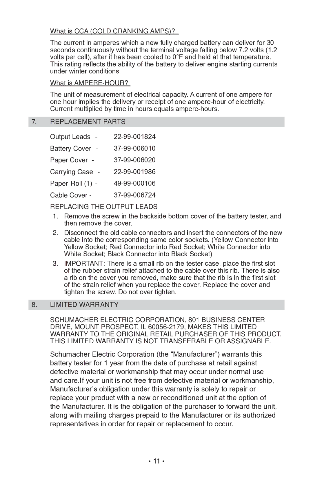 Schumacher PST-900X owner manual Replacing the Output Leads 