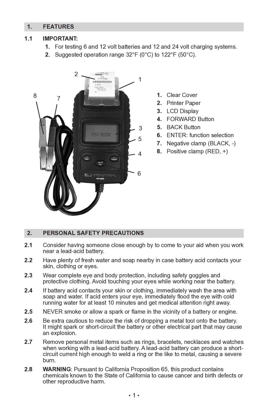 Schumacher PST-900X owner manual Features, Personal Safety Precautions 