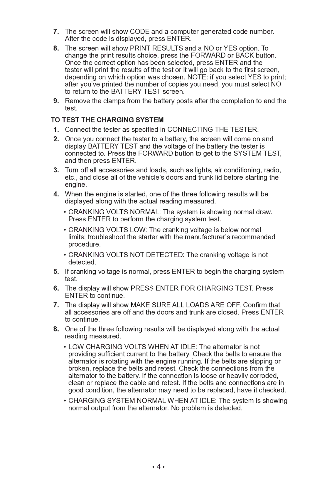 Schumacher PST-900X owner manual To Test the Charging System 