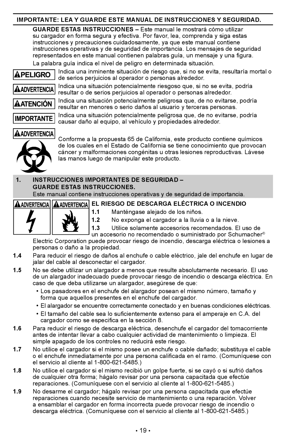 Schumacher PSW-22 owner manual EL Riesgo DE Descarga Eléctrica O Incendio 